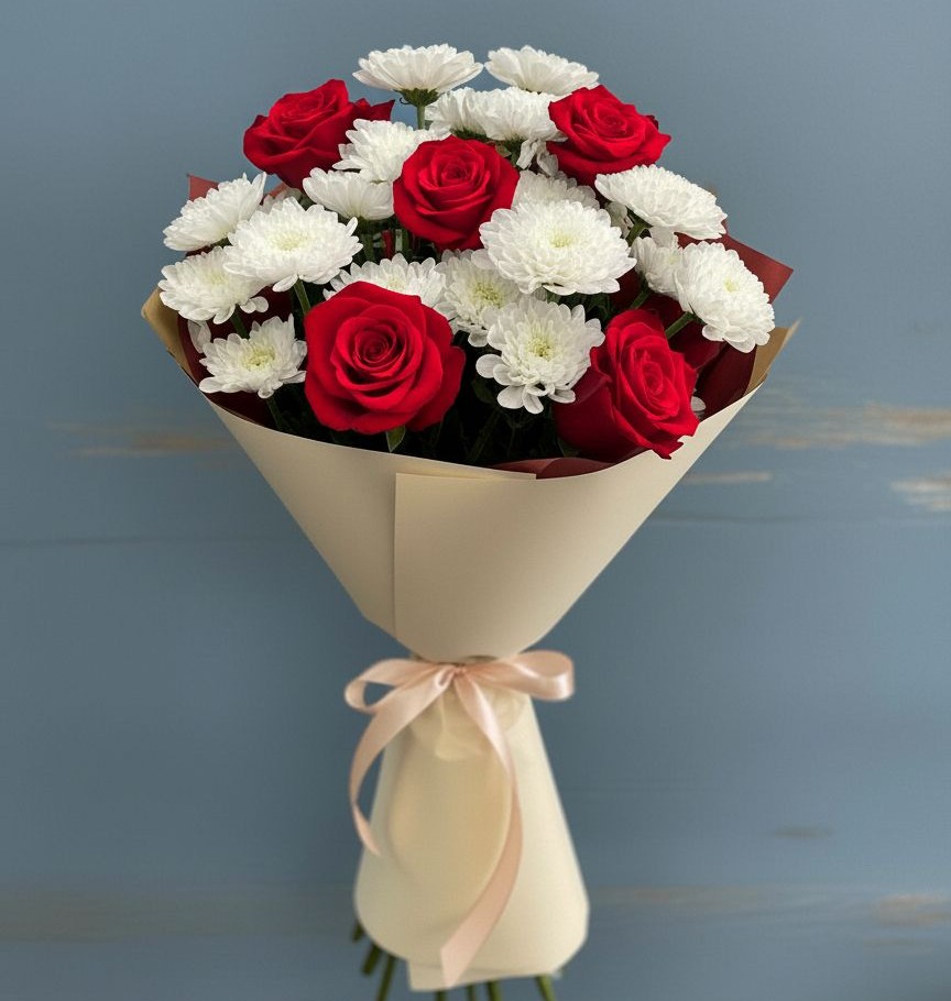 Букет цветов из: Розы и Хризантемы в Бологом