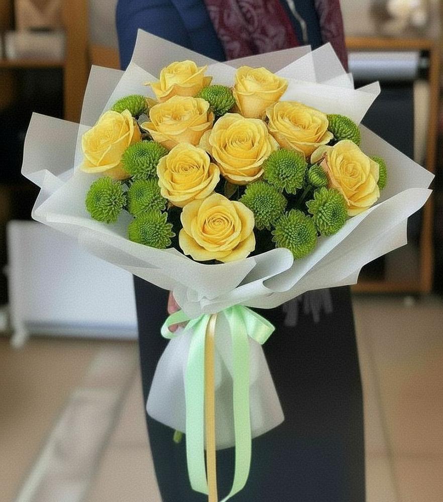 Букет цветов из: Хризантемы и Розы в Бологом