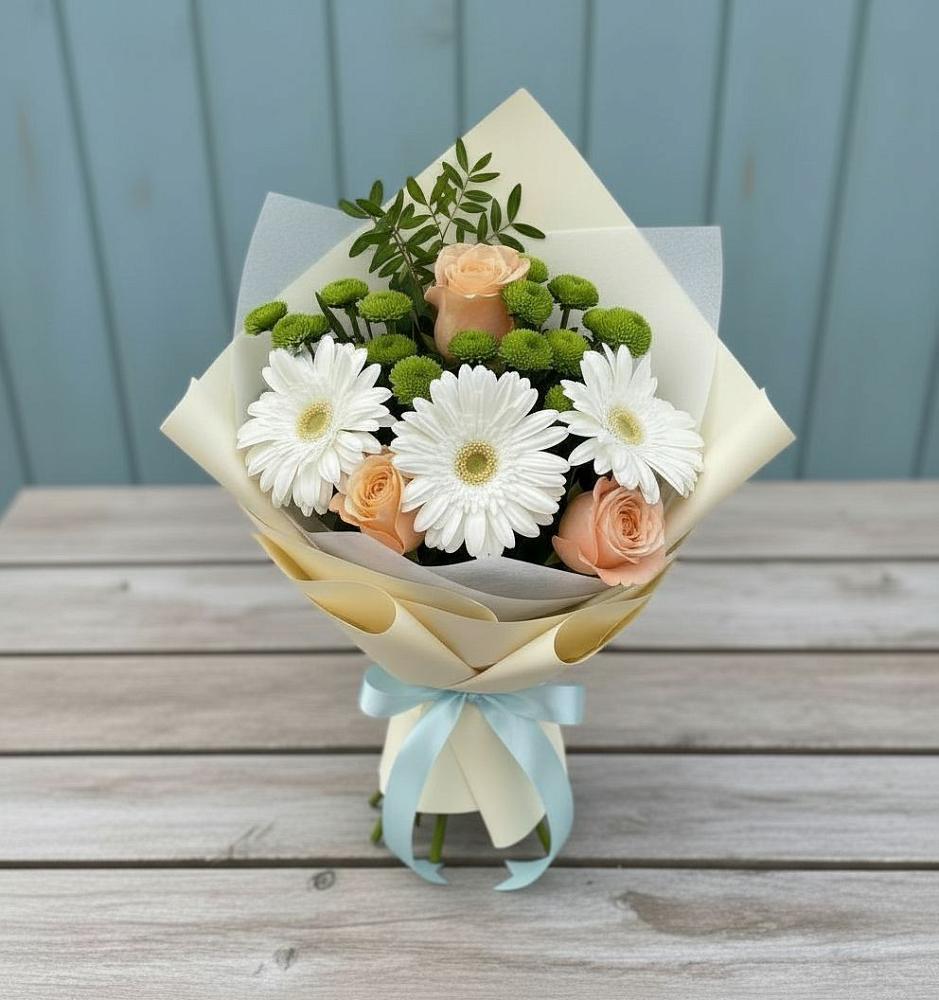 Букет цветов из: Герберы, Розы и Хризантемы в Бологом
