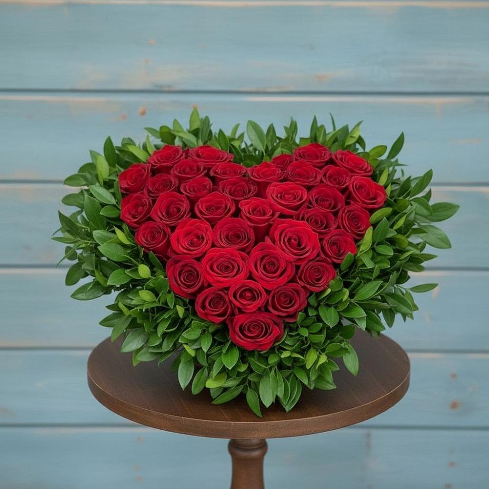 Цветочная композиция из Розы в виде сердца в Бологом