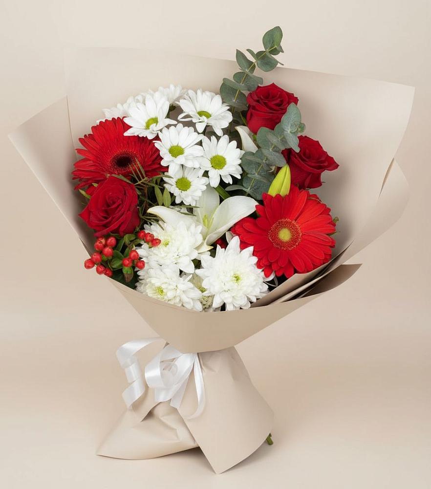 Букет цветов из: Розы, Хризантемы, Герберы и Лилии в Бологом