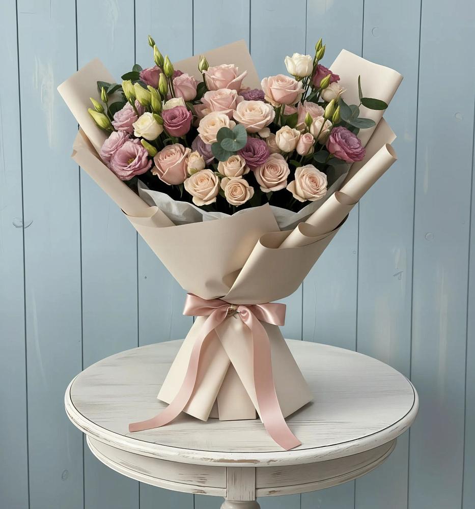 Букет цветов из: Розы и Лизиантусы в Бологом