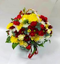 Цветочная композиция из Хризантемы и Розы в корзине в Бологом