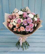 Букет цветов из:  Хризантемы, Розы и Альстромерии в Бологом
